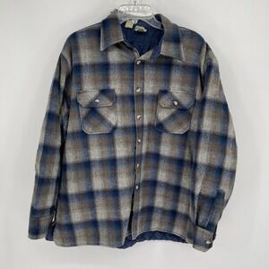 Appalachian Trail Men's Vintage Blue Plaid Lined Wool Blend Shirt Jacket Size XL